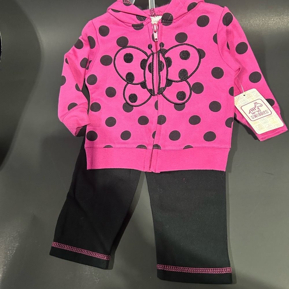 Pink Polka Dot Butterfly Hoodie and Pants Set